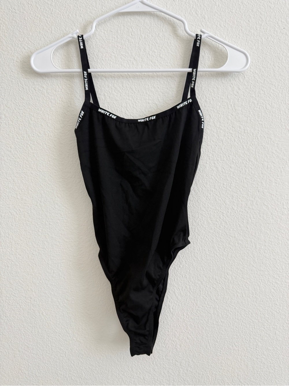 White Fox Boutique Black Logo Strap Tank Bodysuit